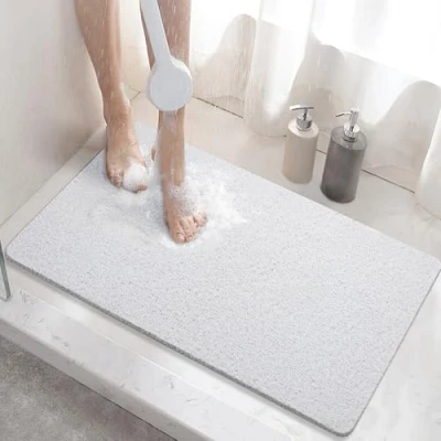 Image of HITSLAM Shower Mat Non Slip, 60 x 40 CM Slip Bath with Drain, Soft PVC Loofah for Tub, Quick Drying Bathroom, White