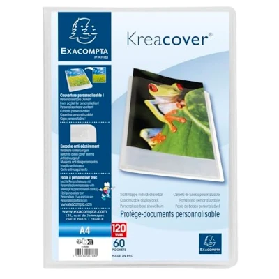 Image of Exacompta 5768E Kreacover Chromaline Document Folder 60 Smooth Crystal Sleeves 120 Pages for A4 Size 24 x 32 cm Semi Rigid Polypro Cover Colourless