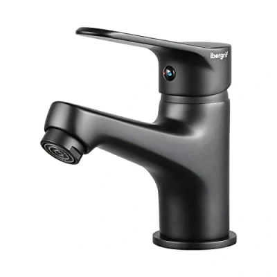 Image of Ibergrif Single Lever Basin Mixer Tap for Bathroom,Black Sink Faucet Brass, Hot &amp; Cold Water Control, Easy Installation, 3/8 Inch Connection, M11059B