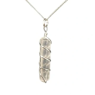 Image of VIE Wire Wrapped Pencil Pendant, Silver Chain (Selenite)