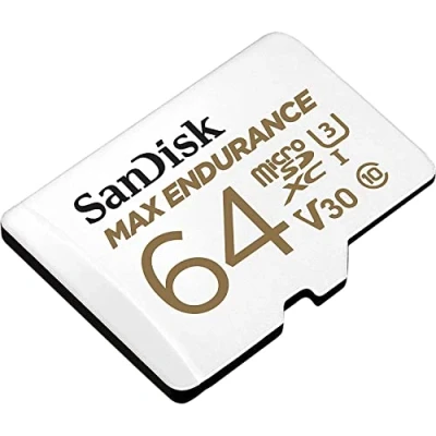 Image of SanDisk MAX Endurance Video Monitoring for Dashcams &amp; Home 64 GB microSDXC Memory Card + SD Adaptor 30,000 Hours , White