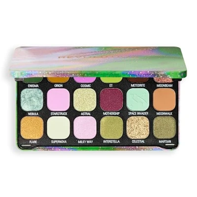 Image of Revolution Beauty, Forever Flawless Eyeshadow Palette, 18 Pigmented Makeup Shades of Mattes &amp; Shimmers, Vegan Cruelty Free, Astro Nova Green