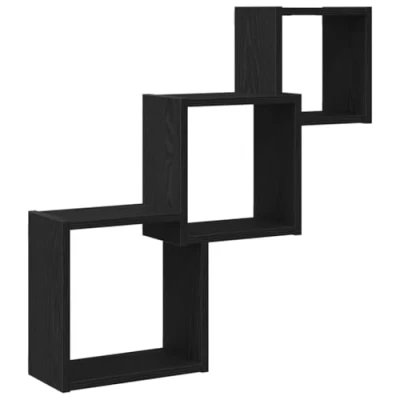 Image of vidaXL Wall Cube Shelves 68x15x68 cm Engineered Wood Black Oak Floating Shelf Modern Storage Solution for Living Room, Bedroom &amp; Office