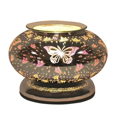 Image of Aroma Electric Wax Melt Burner White Satin Butterfly Ellipse 19cm, Touch Control Warmer for Home Fragrance