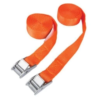 Image of Garden Mile Heavy Duty Orange Ratchet Strap Polypropylene Luggage Straps Aluminium Small Velcro Use for Roof Bag Box Camping trolley on Bike Rack Car etc (Set of 2, 2m x 25mm)