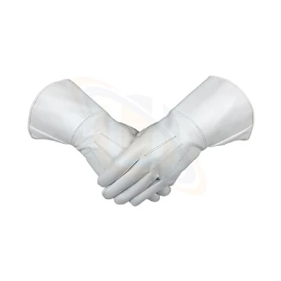 Image of Masonic White Piper Drummer Leather Gauntlets/Gloves Plain (Medium)