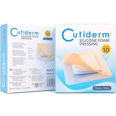Image of Cutiderm Gentle Silicone Foam Comfort Wound Dressing with Lite Border, 10cm x 10cm, Pack of 10