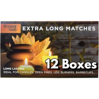 Image of 12 Boxes Bryant &amp; May Extra Long Safety Matches Ideal for Candles, Open Fires, Log Burners BBQ