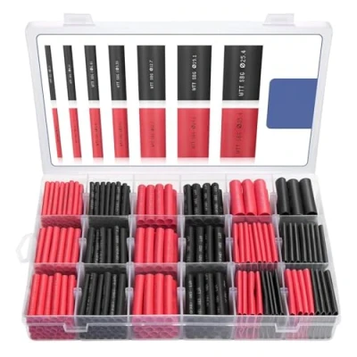 Image of Heat Shrink Tubing Kit, 400 PCS Dual Wall Adhesive Lined Marine (3:1 Ratio) Larger Diameter, Black and Red, for Electrical Insulation Waterproofing