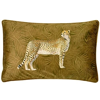 Image of Paoletti Cheetah Forest Velvet Piped Feather Filled Cushion Gold One Size