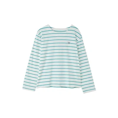 Image of LightHouse Womens Causeway Breton Top Ladies Long Sleeved Cotton Stretch Tee Soft Teal Stripe 12