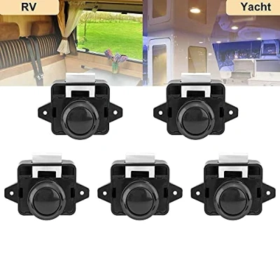 Image of 5PCS Push Button Latch Catch Door Lock,Keyless Lock Pop Up Cupboard Knob Chrome for Boat RV Motorhome Caravan Camper Furniture (Black Big Style)