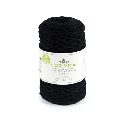 Image of DMC Eco Vita 4, Black Crochet Knitting Macrame Yarn, 250g