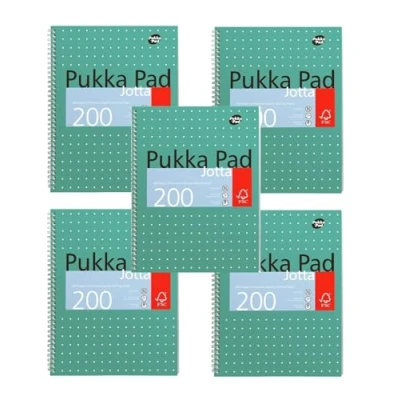 Image of TRIZINGA Pukka Pad, A4 Squared Metallic Jotta 29.7 x 23cm Wirebound Notebook With 80GSM Paper Features 4 Hole Punch Margins And Perforated Edges 200 Pages, Green (Pack of 5)