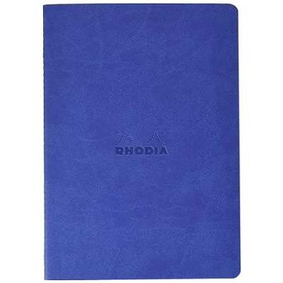 Image of RHODIA 116458C Soft Saphir Textile Stitch Notebook A5 Dot 64 pages Ivory Clairefontaine Paper 90 g/m Faux Leather Cover Rhodiarama Collection