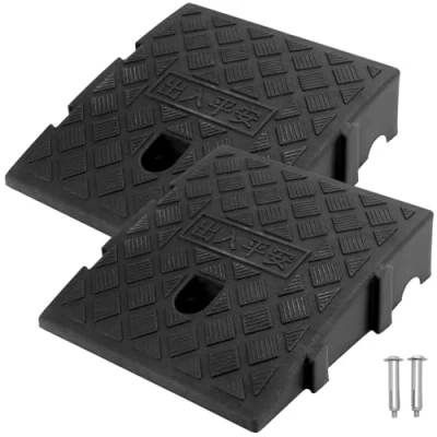 Image of QWORK® 2PCS Plastic Curb Ramps, Door Ramp, Threshold For Wheelchairs, Motorcycle, 25 x 27 7cm