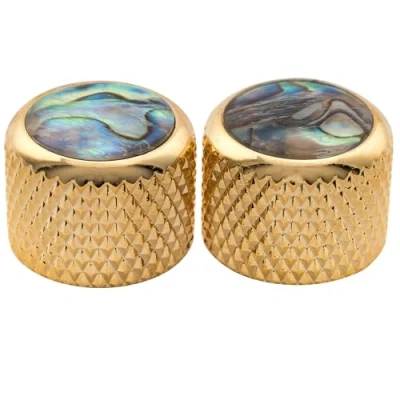 Image of Musiclily Pro Fine 24 Splines Steel Abalone Top Dome Knobs Push on Control for USA Electric Guitar or Bass 19x16.5mm, Gold (Set of 2)