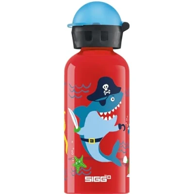 Image of SIGG Aluminium Kids Water Bottle KBT Underwater Pirates Leakproof Lightweight BPA Free Climate Neutral Certified Red 0.4L