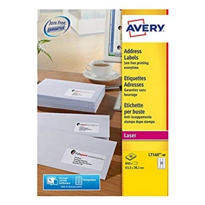 Image of Avery 840 Address Labels for Laser Printer 40 Sheets with 21 Each White