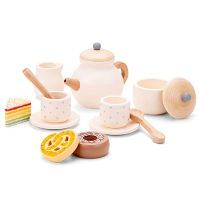 Image of New Classic Toys 10619 Wooden Tea Set, Beige, Moyen