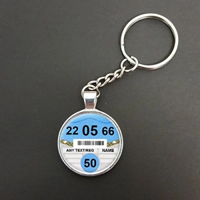 Image of Personalised Car Tax Disc Pendant On A Split Ring Keyring Ideal Birthday Gift N407
