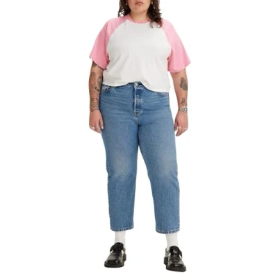 Image of Levi&#039;s Women&#039;s Plus Size 501 Crop Jeans Medium Indigo Worn In (Blue) ,24 UK