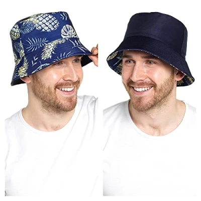 Image of undercover lingerie Mens Reversible Bucket Hat GL691 Blue Pineapple L/XL