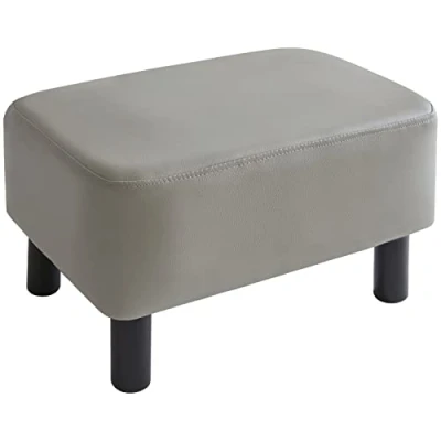 Image of YMYNY 42 cm Footstool, Rectangle Ottoman with Stable Wooden Legs, Modern PU Leather Footrest, Change Shoes Stool for Living Room, Padded Seat Bedroom, Gray, HD HRF BD211