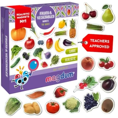 Image of Fridge Magnets For Toddlers Magdum 50 FRUITs&amp;Berries&amp;VEGETABLEs Kids Magnetic Shapes Magnet Toy