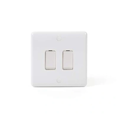 Image of Lieber Silk White 2 Gang Intermediate &amp; Way Switch Curved Edge