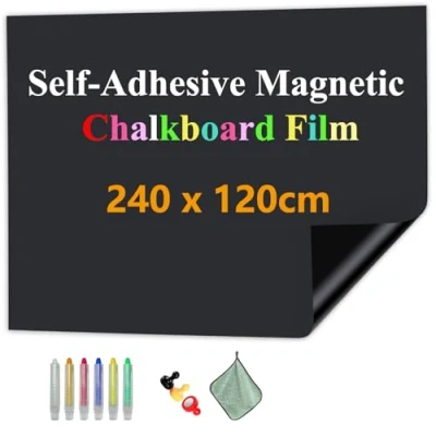 Image of JOMUSAGA Magnetic Chalkboard Film, 240 x 120 cm, Self Adhesive Blackboard Sheets, Paper for Wall, Includes Dry Wipe Pens, Eraser &amp; Magnets Ideal School, Home Office