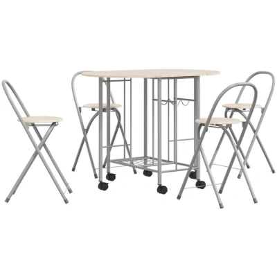Image of vidaXL Five Piece Folding Dining Set MDF and Iron Space Saving, Lightweight, Easy Clean, Assembled Table Chairs with High Weight Capacity
