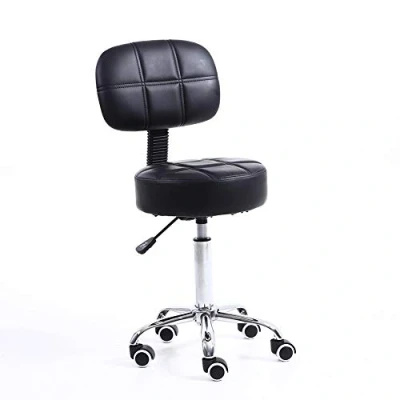 Image of KKTONER Round Rolling Stool with Back PU Leather Height Adjustable Swivel Drafting Work SPA Salon Stools Chair Wheels (Black)