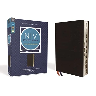 Image of NIV Study Bible, Fully Revised Edition, Large Print, Bonded Leather, Black, Red Letter, Thumb Indexed, Comfort Print: New International Version, Black Print