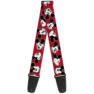 Image of Buckle Down GS WDY098 Guitar Strap Mickey Mouse Expressions Red Black White 2 Inches Wide, 34 60&quot;
