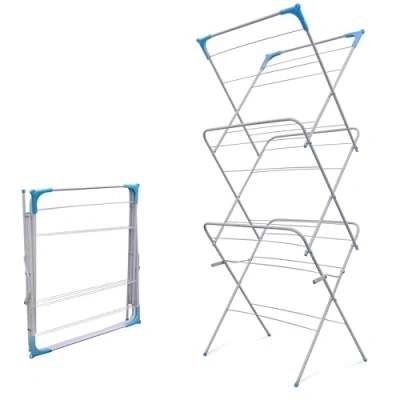 Image of 3 Tier Folding Clothes Airer, Foldable Horse, Rack for Indoor &amp; Outdoor Use, Drying Rack, Airer Indoor, Flat Washing Line with Non Slip Feet (Off White)