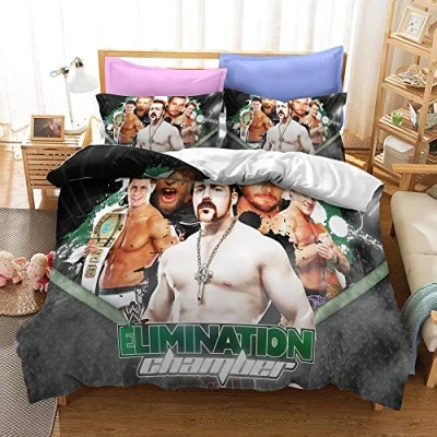 Image of NICHIYOBI World Wrestling Entertainment (WWE) Bed Linen Set with Duvet Cover and Pillowcase, Microfibre, 3D Digital Print, 3 Piece Bedding (12, Single, 135 x 200 cm)