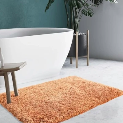 Image of KARAT Bath Mat 80 x 150 cm Orange Soft Fluffy Bathroom Rug in Shaggy Look, Non Slip Washable Shower Mat, Doormat for Bathroom, (Samba Beige Amour)