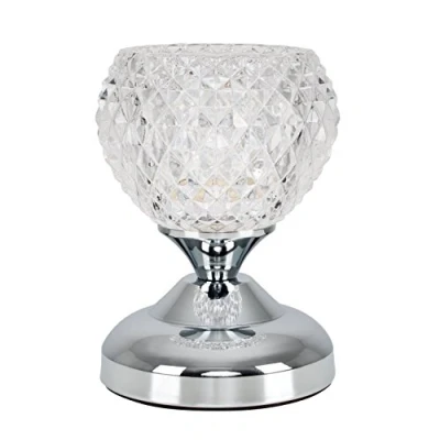 Image of MiniSun Modern Silver Chrome &amp; Decorative Glass Bedside Touch Table Lamp