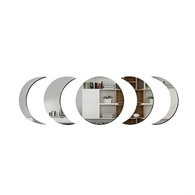 Image of Juliyeh Moon Mirror Wall Stickers Set Bohemian Decor Stick Phase for Living Room Bedroom