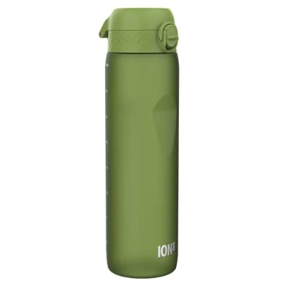 Image of ION8 1 Litre Water Bottle, Leak Proof, Flip Lid, Carry Handle, Rapid Hydration, Dishwasher Safe, BPA Free, Contoured Grip, Ideal for Travel, Gym &amp; Activity, Carbon Neutral Recyclon, 32 oz, Khaki Green