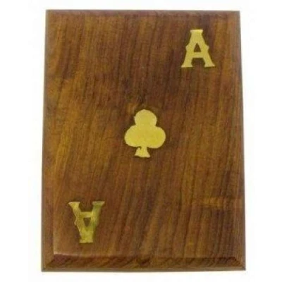 Image of Double Wooden Playing Card Box With Cards Ace of Clubs Brass Inlay