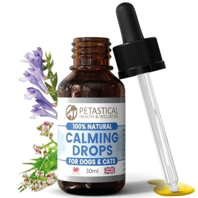 Image of Petastical Dog Calming, Scullcap Valerian for Dogs, Cats, Anxiety Calming Drops, Home Alone, Barking, Loud Noises, Fireworks &amp; Kennels (30ml)