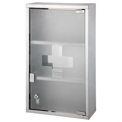 Image of Bond Hardware® Large Stainless Steel Wall Mounted Lockable Medicine Cabinet First Aid Box With 3 Shelves &amp; Frosted Glass Door