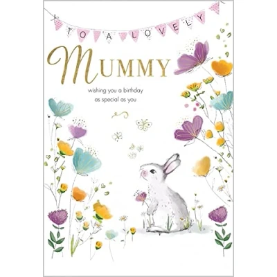 Image of Tallulah Rose Lovely Mummy Birthday Card from Abacus Cards Bunny Amongst Flowers Gold Foil &amp; Embossed Finish