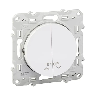 Image of Schneider Electric S520227 Odace Double Push Button with Stop Function for Roller Shutters, 10 A, White, 2 Buttons + Shutter