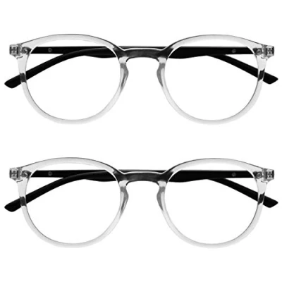 Image of OPULIZE Met 2 Pack Clear Black Reading Glasses Large Round Mens Womens Spring Hinges RR60 C +0.00