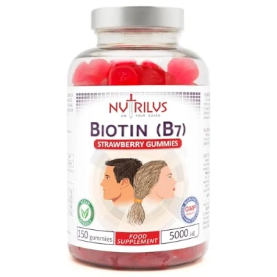 Image of Biotin Natural Strawberry Gummies High Strength 5000mcg per Gummy One Daily Dose Vegan Supplement 5000µg Vitamin B7 Hair &amp; Skin Nails (150 Gummies)