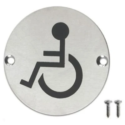 Image of Stainless Steel Door Sign Disabled Less Able Toilet Symbol 75mm