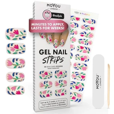 Image of MOYOU LONDON Semi Cured Gel Nail Strips 20 Pcs. Wraps for Salon Quality Manicure Works with Any UV Lamp Easy to Apply, Trim, &amp; Remove Stickers